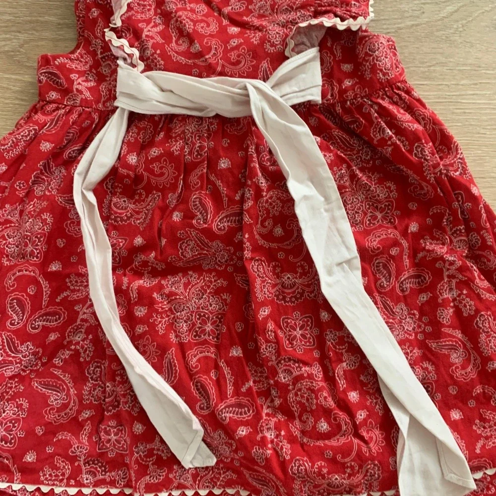 Edgehill Collection bandanna Girls Red Paisley Ric Rac Sleeve‎ Sash Dress 4T